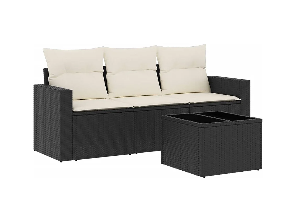 4-tlg. Garten-Sofagarnitur,Gartenmöbel-Set mit Kissen Schwarz Poly Rattan -gkd670483