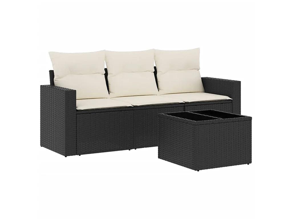 4-delige Loungeset met kussens poly rattan zwart NL17027