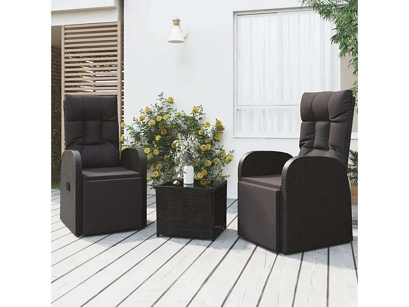 3-tlg. Garten-Sitzgruppe: Sofa + Tisch | Garten-Lounge-Set Schwarz Poly Rattan & Stahl -GKD817962