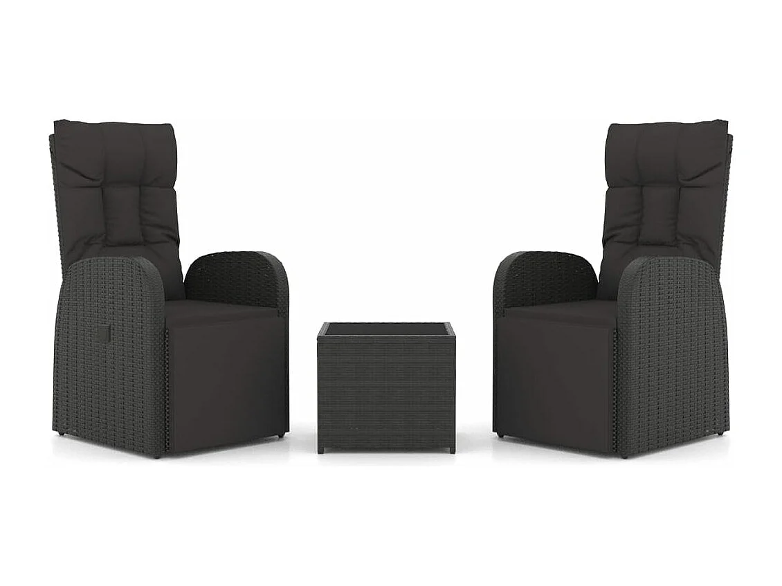 3-tlg. Garten-Sitzgruppe: Sofa + Tisch | Garten-Lounge-Set Schwarz Poly Rattan & Stahl -GKD817962