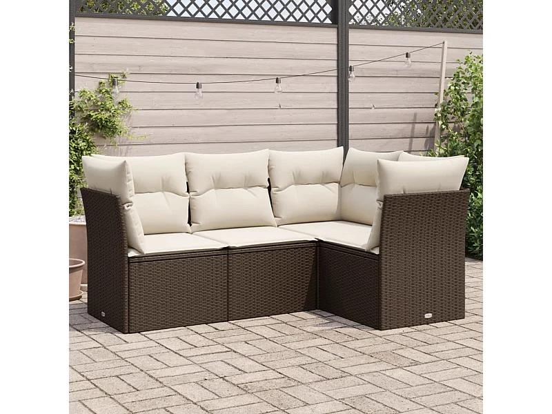 4-tlg. Garten-Sofagarnitur,Gartenmöbel-Set mit Kissen Braun Poly Rattan -gkd974972