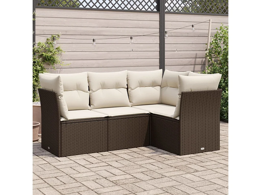 Salon de jardin 4 pcs avec coussins marron résine tressée BE85827