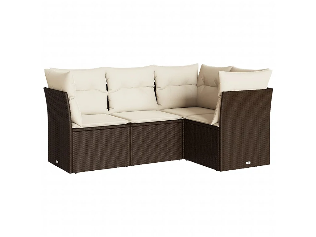 Salon de jardin 4 pcs avec coussins marron résine tressée BE85827