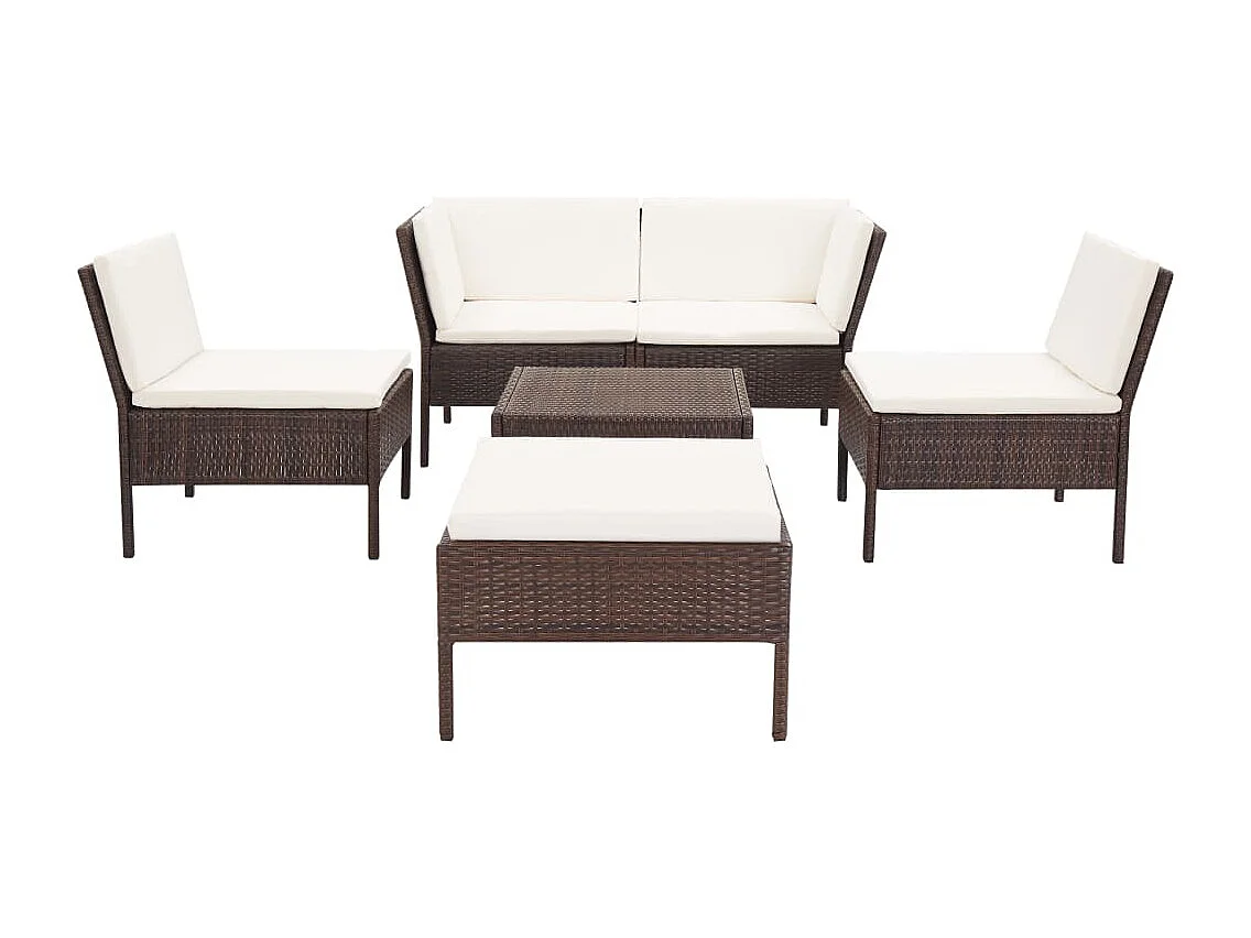 Conjunto lounge jardim c/ almofadões 6 pcs vime PE castanho PT89915