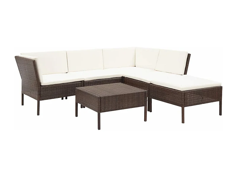 Conjunto lounge jardim c/ almofadões 6 pcs vime PE castanho PT89915