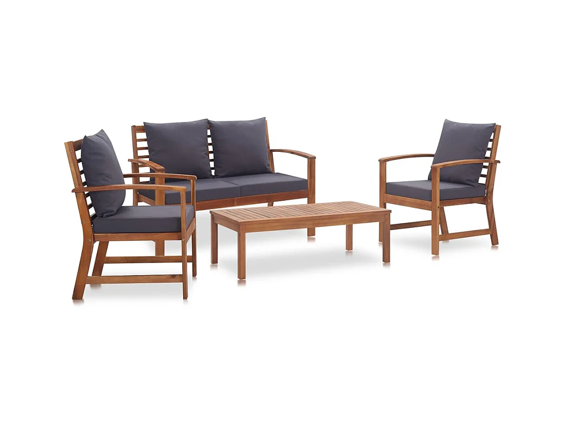 Garten-Sitzgruppe: Sofa + Tisch | Garten-Lounge-Set mit Auflagen 4-tlg. Massivholz Akazie -GKD132790