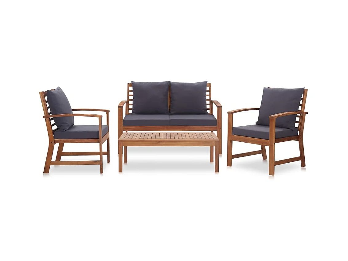 Garten-Sitzgruppe: Sofa + Tisch | Garten-Lounge-Set mit Auflagen 4-tlg. Massivholz Akazie -GKD132790