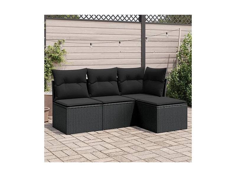 4-tlg. Garten-Sofagarnitur,Gartenmöbel-Set mit Kissen Schwarz Poly Rattan -gkd850087