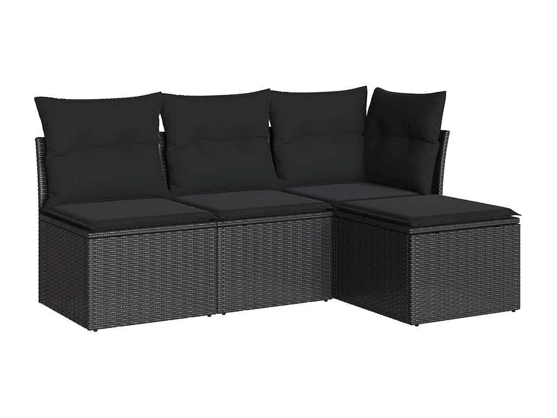 Salon de jardin 4 pcs avec coussins noir résine tressée BE69433