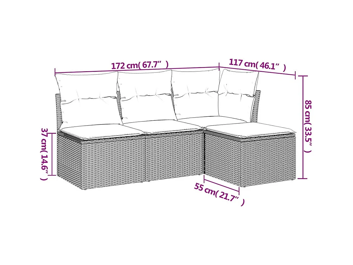 4-tlg. Garten-Sofagarnitur,Gartenmöbel-Set mit Kissen Schwarz Poly Rattan -gkd850087