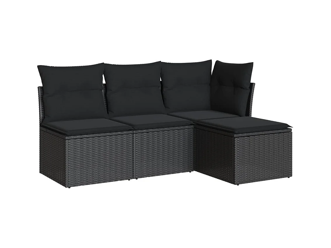 4-tlg. Garten-Sofagarnitur,Gartenmöbel-Set mit Kissen Schwarz Poly Rattan -gkd850087