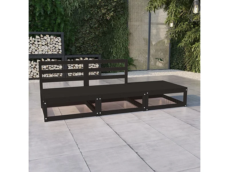 Salon de jardin 3 pcs noir bois de pin massif BE88892