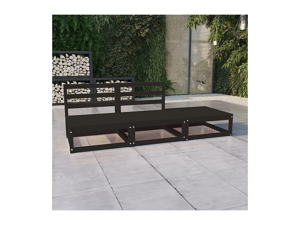Salon de jardin 3 pcs noir bois de pin massif BE88892