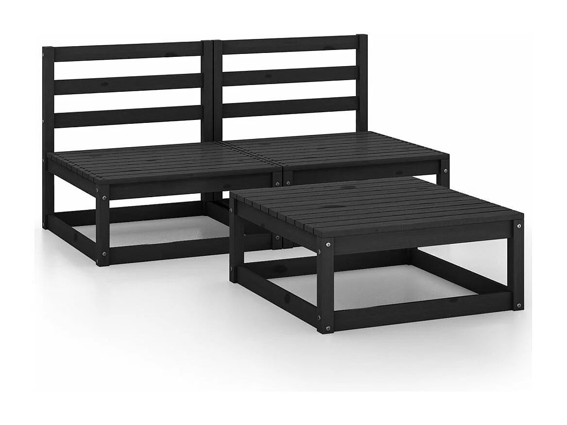 3-tlg. Garten-Sitzgruppe: Sofa + Tisch | Garten-Lounge-Set Schwarz Massivholz Kiefer -GKD918186