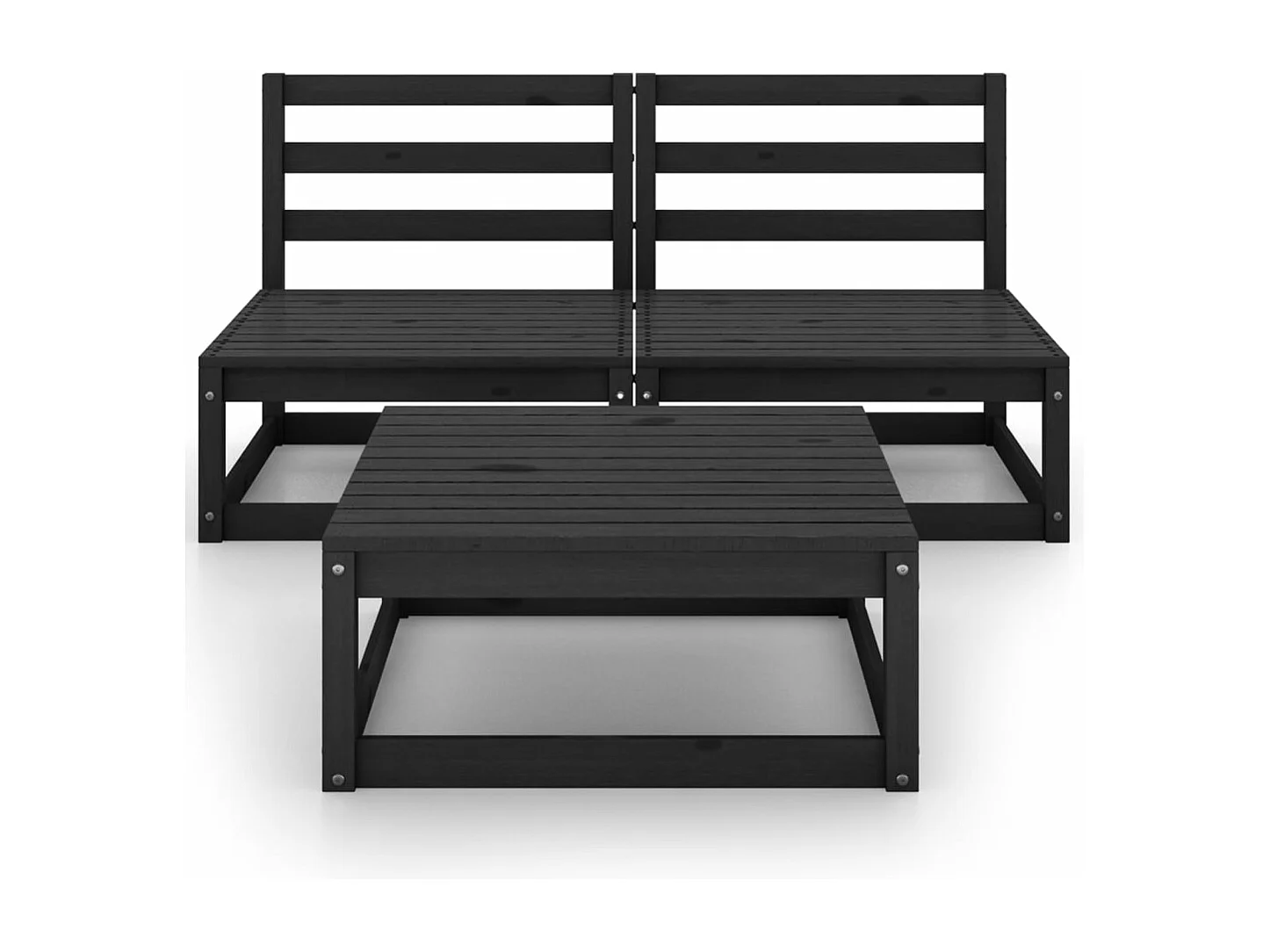 3-tlg. Garten-Sitzgruppe: Sofa + Tisch | Garten-Lounge-Set Schwarz Massivholz Kiefer -GKD918186