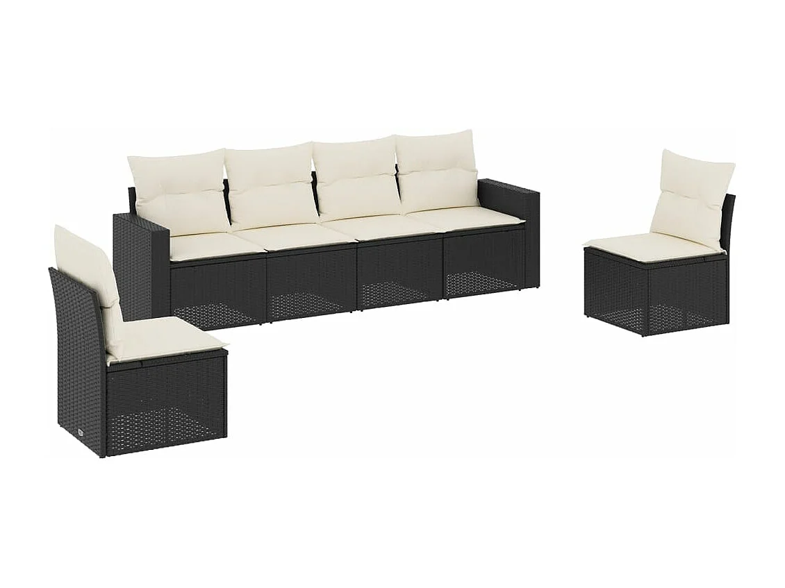 6-tlg. Garten-Sofagarnitur,Gartenmöbel-Set mit Kissen Schwarz Poly Rattan -gkd187024