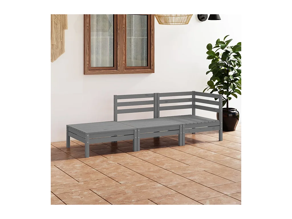 Salon de jardin 3 pcs Gris Bois de pin massif BE47879