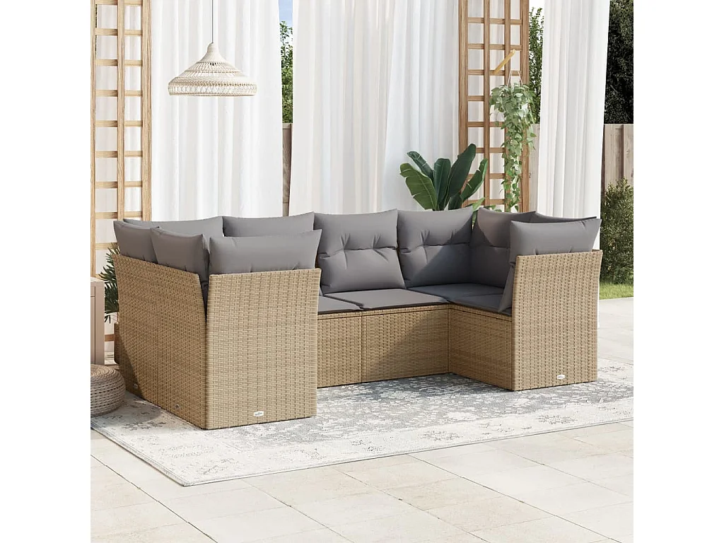 6-tlg. Garten-Sofagarnitur,Gartenmöbel-Set mit Kissen Beige Poly Rattan -gkd227603