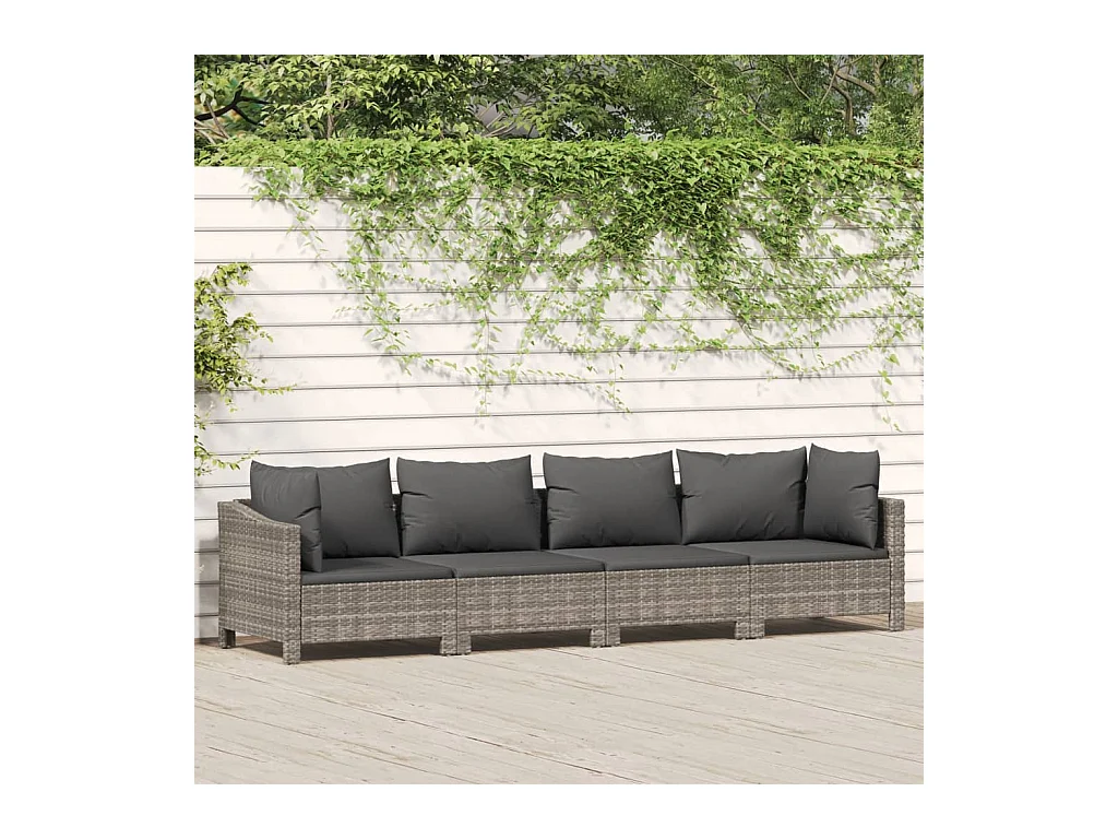 Salon de jardin 4 pcs avec coussins Gris Résine tressée BE87793