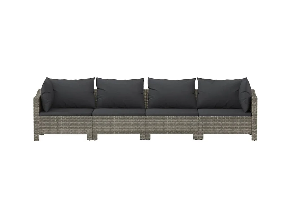 4-tlg. Garten-Sitzgruppe | Garten-Lounge-Set mit Kissen Grau Poly Rattan -GKD935257