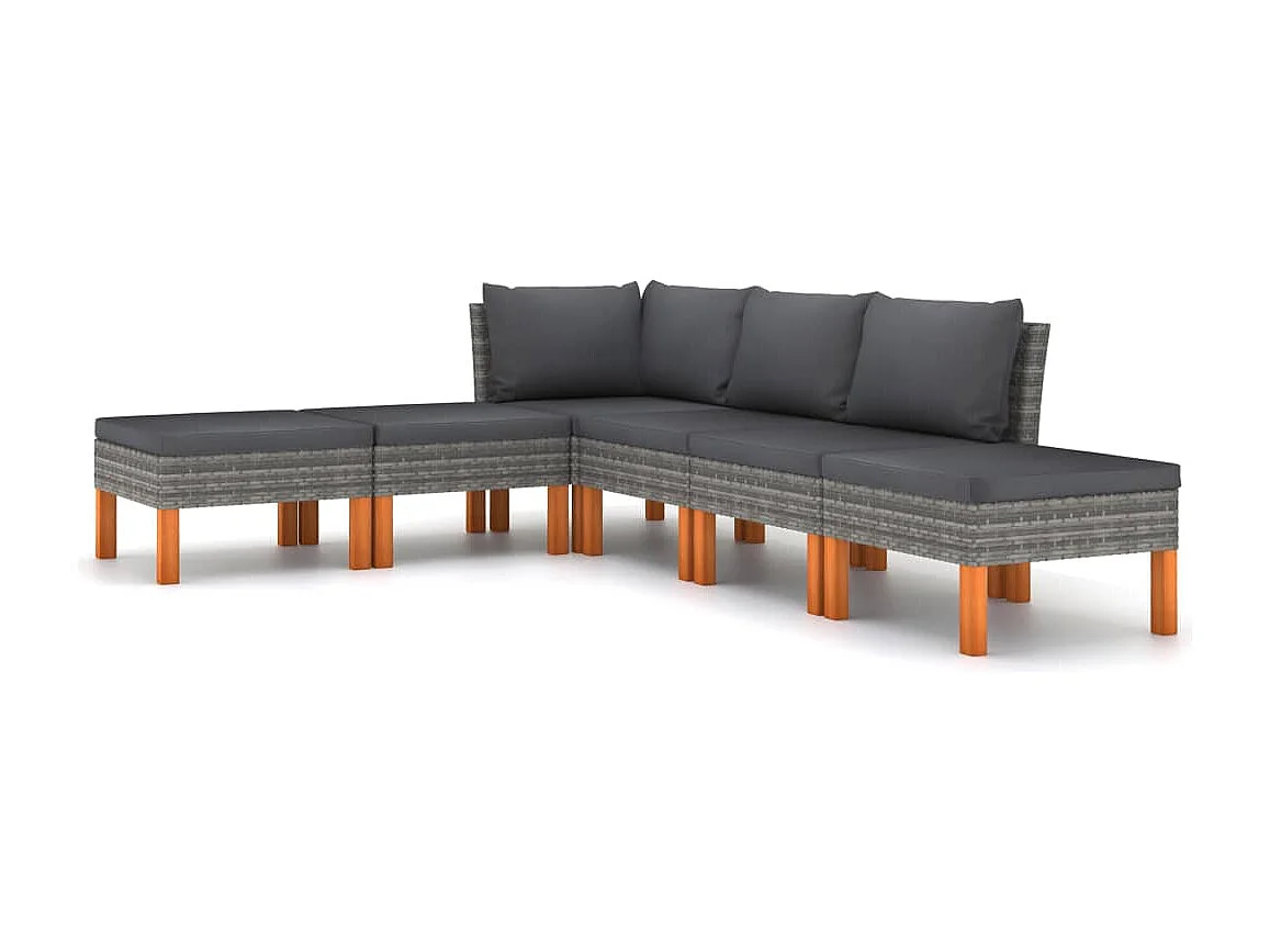 6-tlg. Garten-Sitzgruppe | Garten-Lounge-Set mit Kissen Poly Rattan Grau -GKD658024