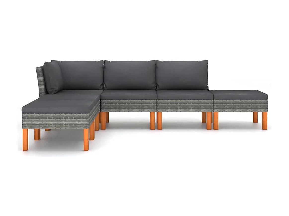 6-tlg. Garten-Sitzgruppe | Garten-Lounge-Set mit Kissen Poly Rattan Grau -GKD658024