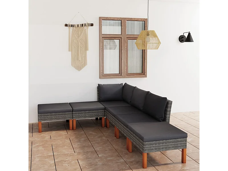 6-tlg. Garten-Sitzgruppe | Garten-Lounge-Set mit Kissen Poly Rattan Grau -GKD658024