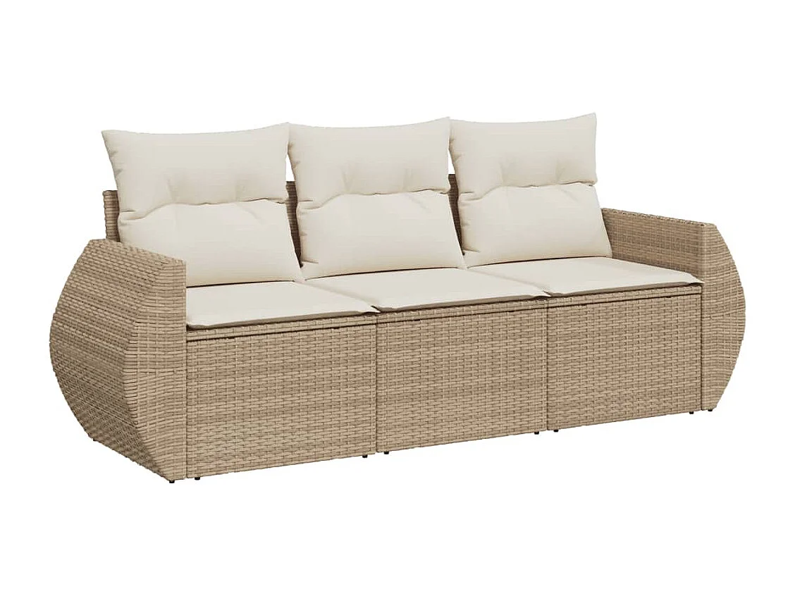 3-tlg. Garten-Sofagarnitur,Gartenmöbel-Set mit Kissen Beige Poly Rattan -gkd112347