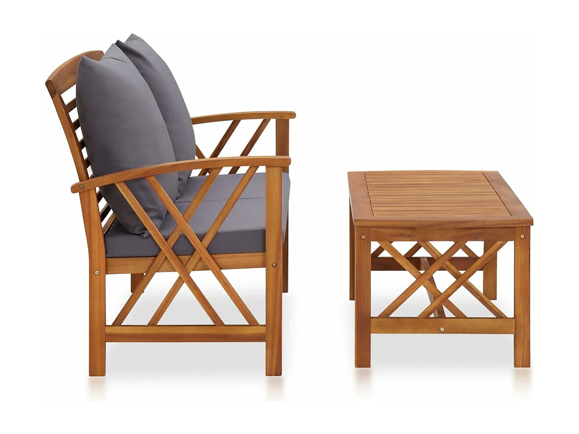 Salon de jardin 2 pcs avec coussins Bois d'acacia solide BE69171