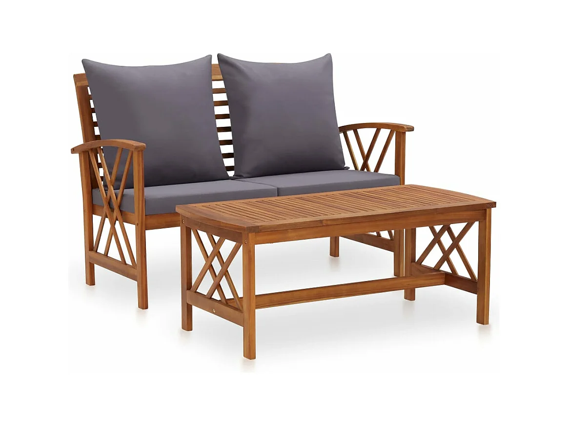 Salon de jardin 2 pcs avec coussins Bois d'acacia solide BE69171