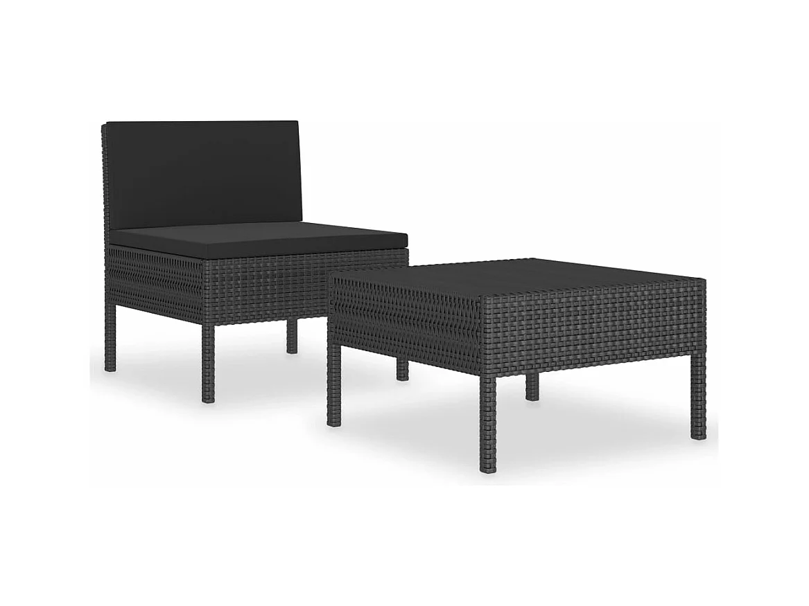 2-tlg. Garten-Sitzgruppe: Sofa + Tisch | Garten-Lounge-Set mit Auflagen Poly Rattan Schwarz -GKD931779