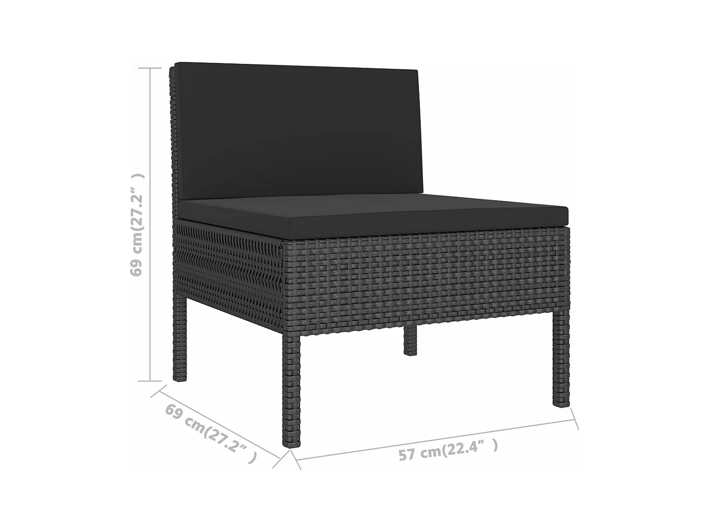 2-tlg. Garten-Sitzgruppe: Sofa + Tisch | Garten-Lounge-Set mit Auflagen Poly Rattan Schwarz -GKD931779