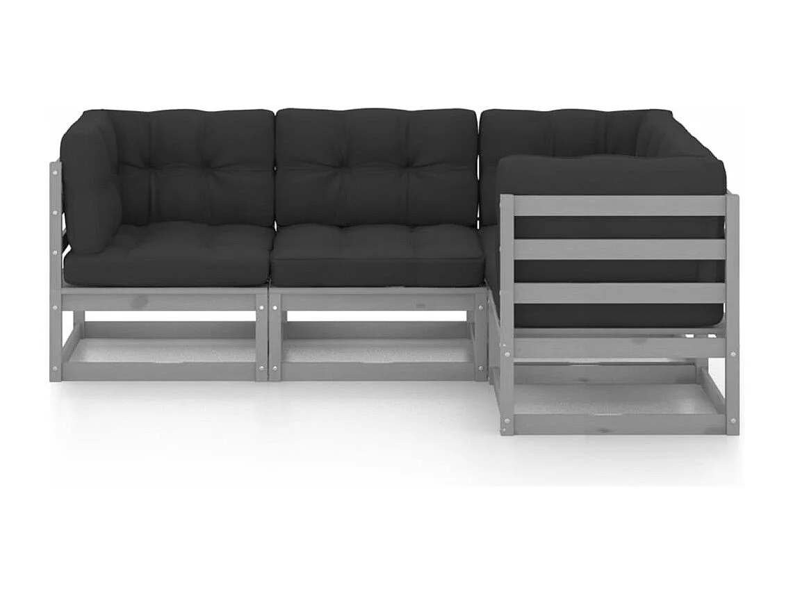 Salon de jardin 4 pcs avec coussins Bois de pin massif BE89132