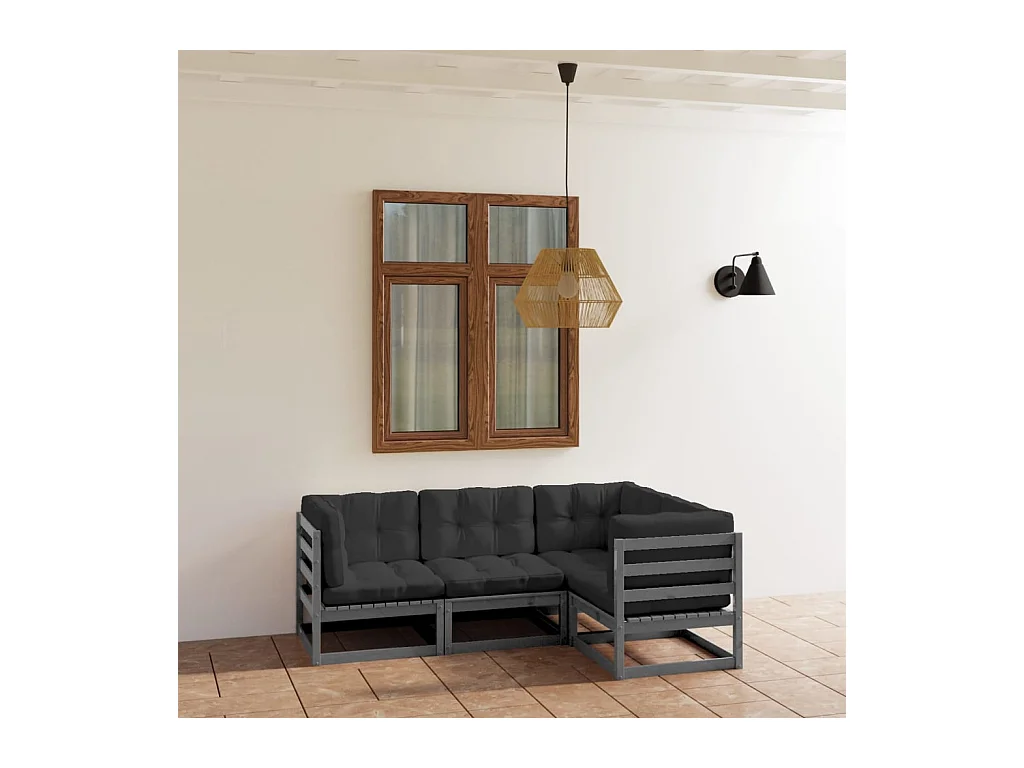 Salon de jardin 4 pcs avec coussins Bois de pin massif BE89132