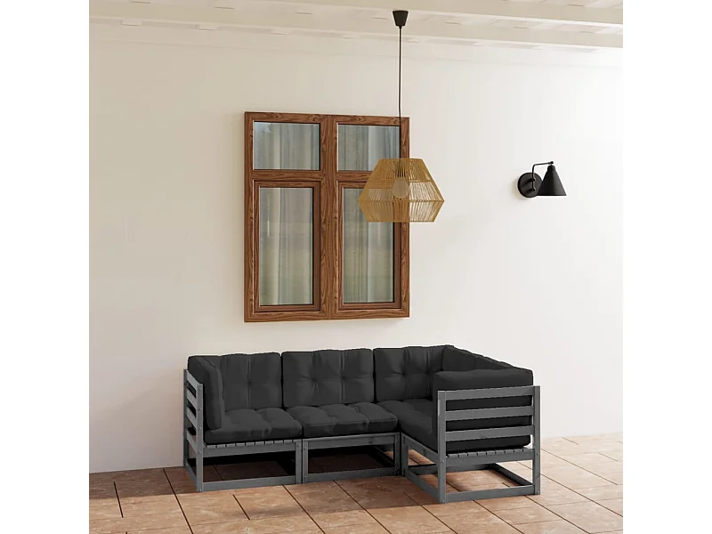4 pzas Salón de jardín y cojines madera pino maciza ES61149