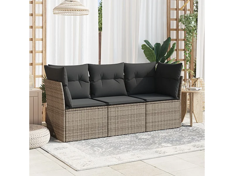 Salon de jardin avec coussins 3 pcs gris résine tressée BE85781