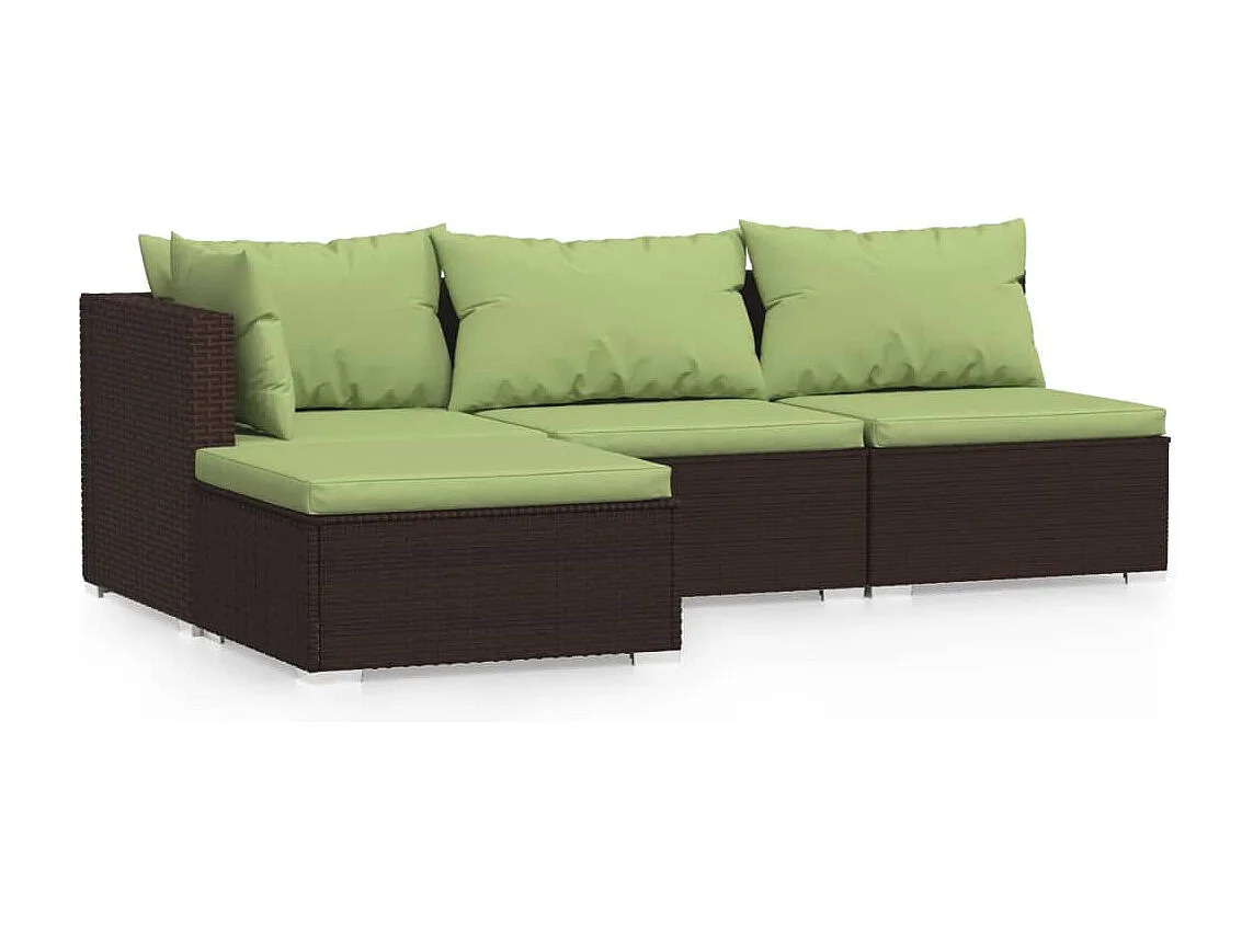 4 pcs conjunto lounge jardim c/ almofadões vime PE castanho PT97398