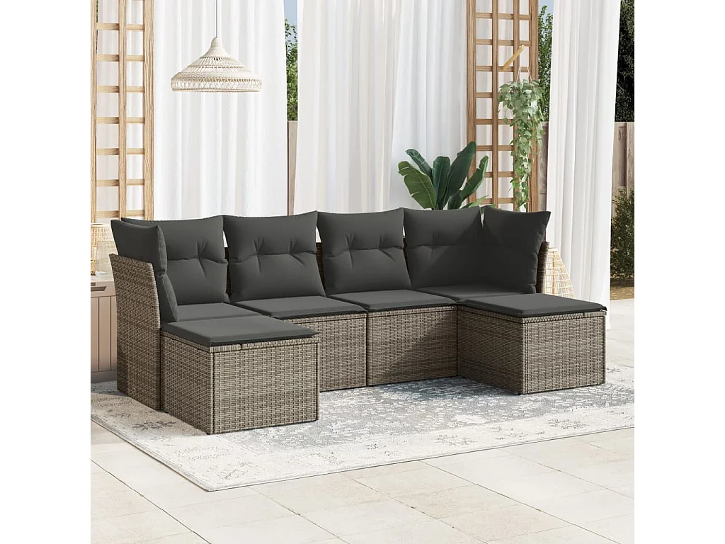 6-tlg. Garten-Sofagarnitur,Gartenmöbel-Set mit Kissen Grau Poly Rattan -gkd488570