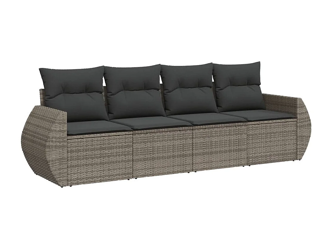 4-tlg. Garten-Sofagarnitur,Gartenmöbel-Set mit Kissen Grau Poly Rattan -gkd133504