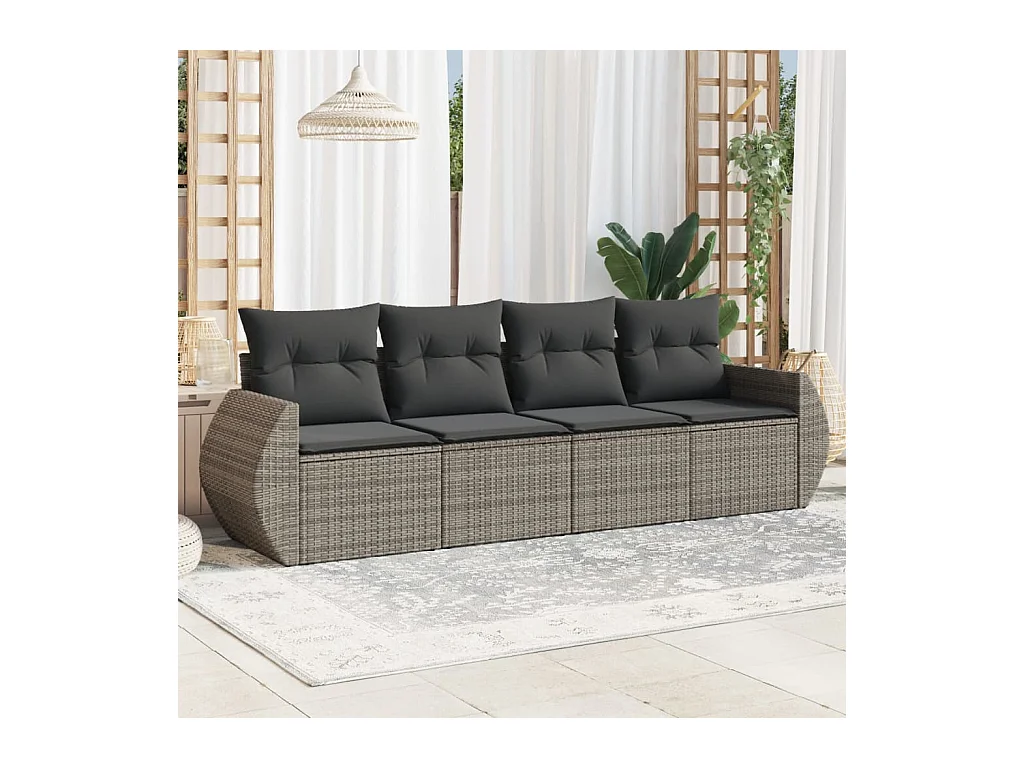 Salon de jardin 4 pcs avec coussins gris résine tressée BE26572