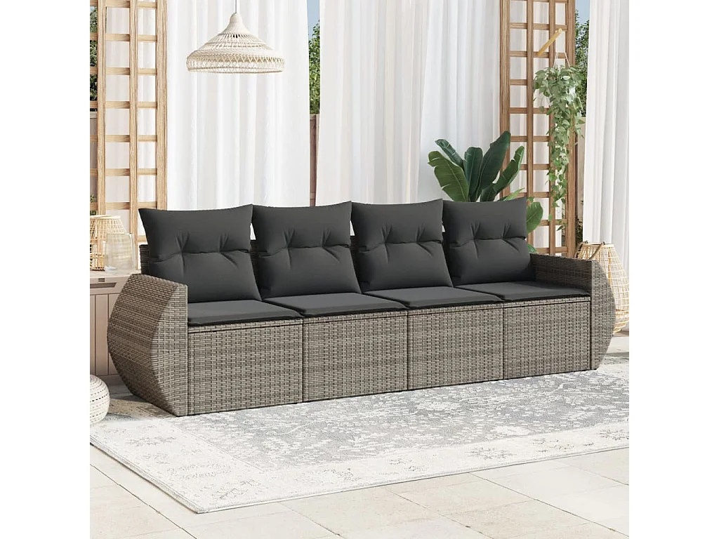 4-delige Loungeset met kussens poly rattan grijs NL53855