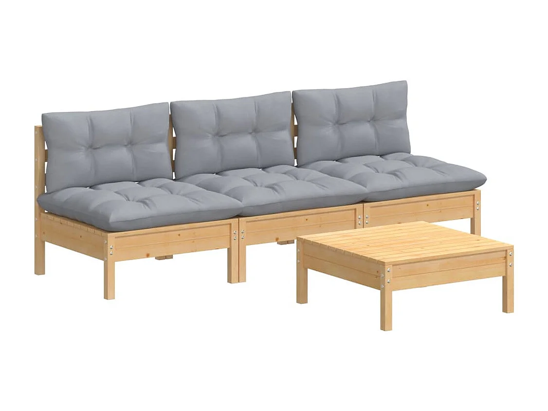 4-delige Loungeset met grijze kussens grenenhout NL22543