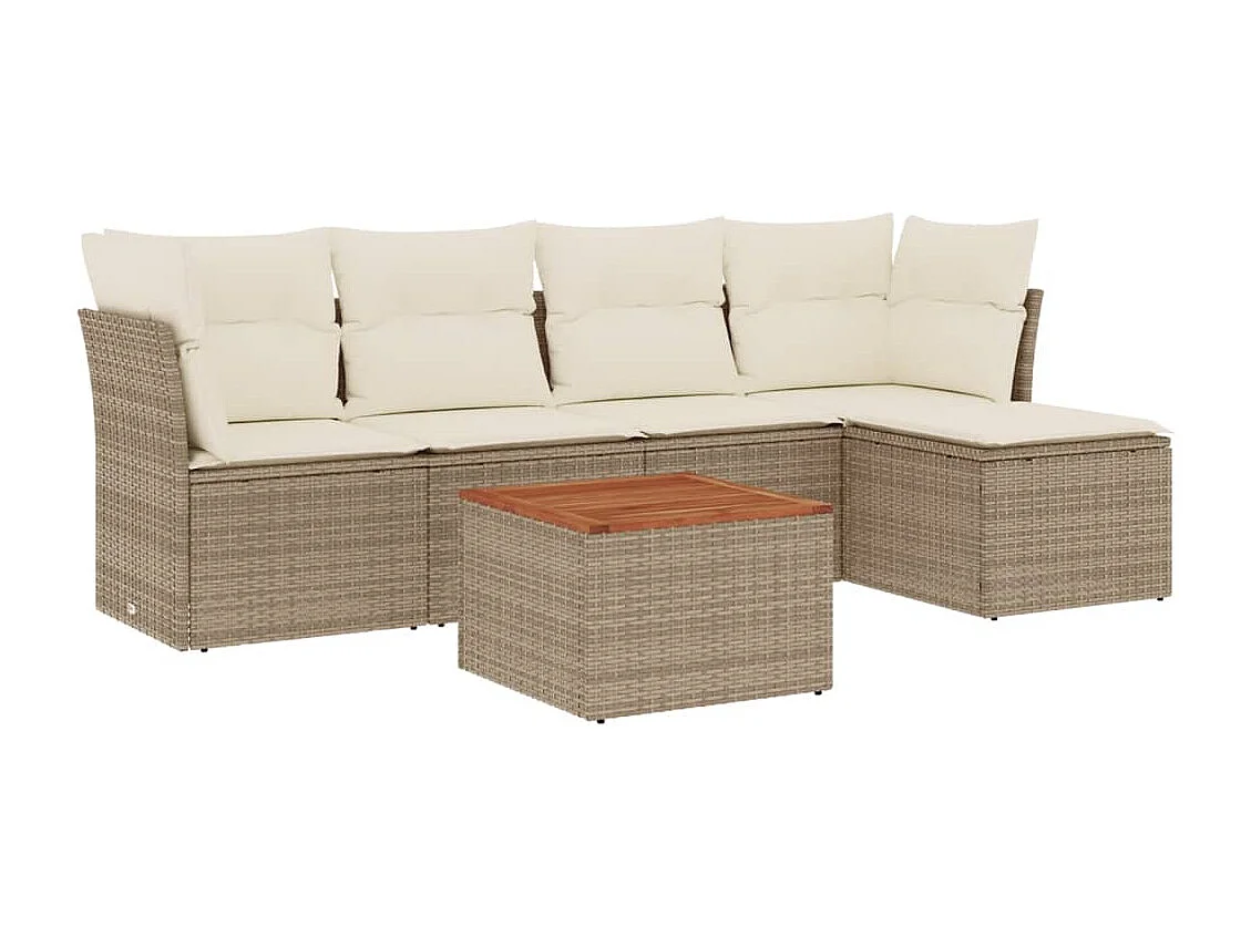 6-tlg. Garten-Sofagarnitur,Gartenmöbel-Set mit Kissen Beige Poly Rattan -gkd230145