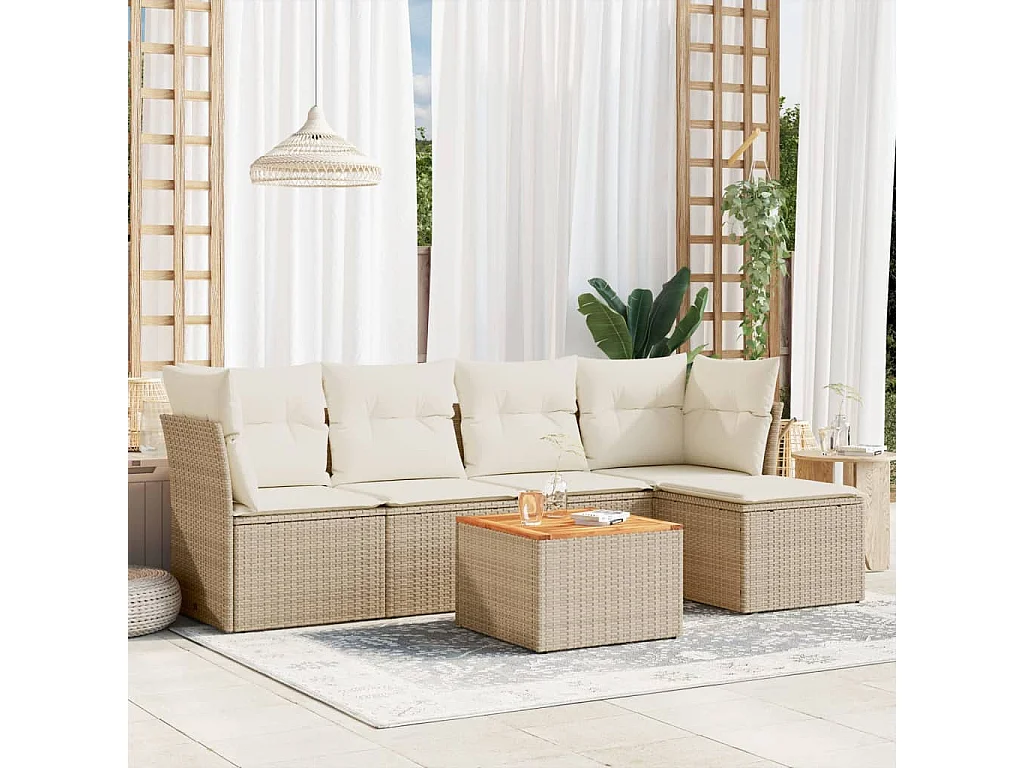 6-tlg. Garten-Sofagarnitur,Gartenmöbel-Set mit Kissen Beige Poly Rattan -gkd230145