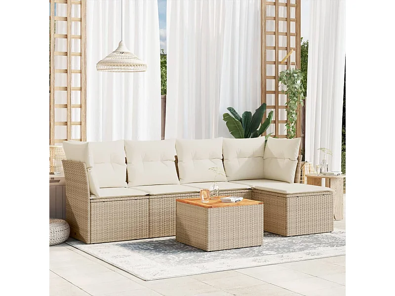 6-tlg. Garten-Sofagarnitur,Gartenmöbel-Set mit Kissen Beige Poly Rattan -gkd230145