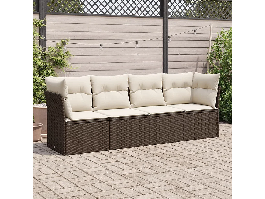 Salon de jardin 4 pcs avec coussins marron résine tressée BE81465