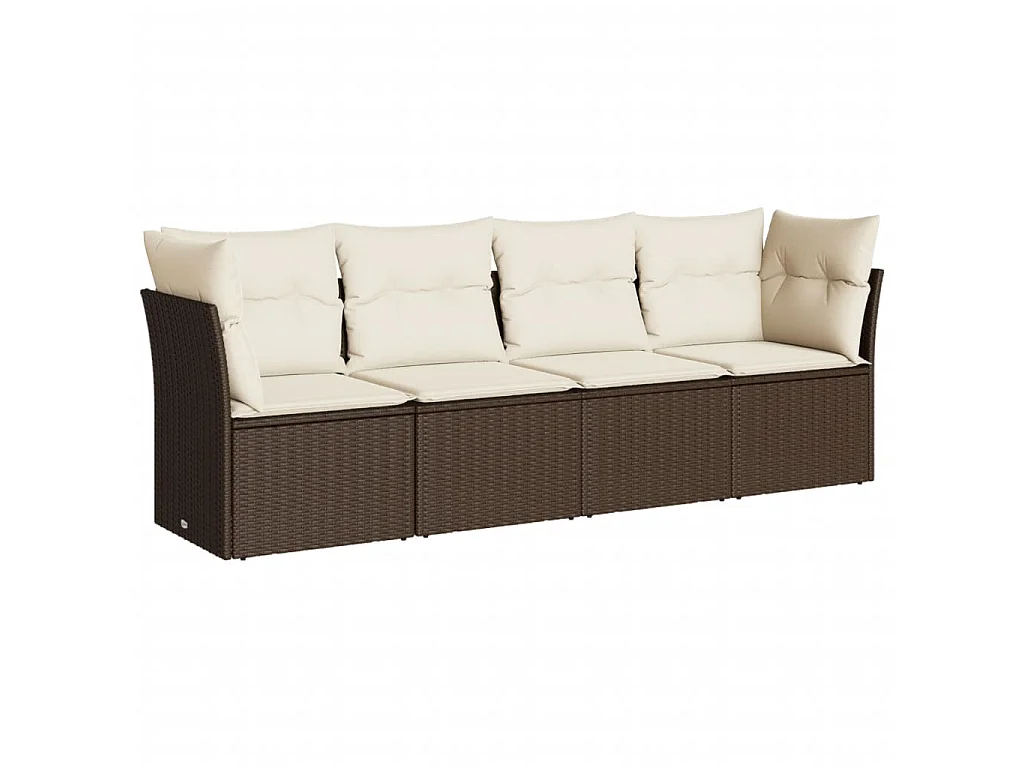 Salon de jardin 4 pcs avec coussins marron résine tressée BE81465
