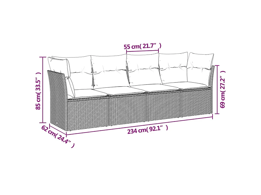 Salon de jardin 4 pcs avec coussins marron résine tressée BE81465