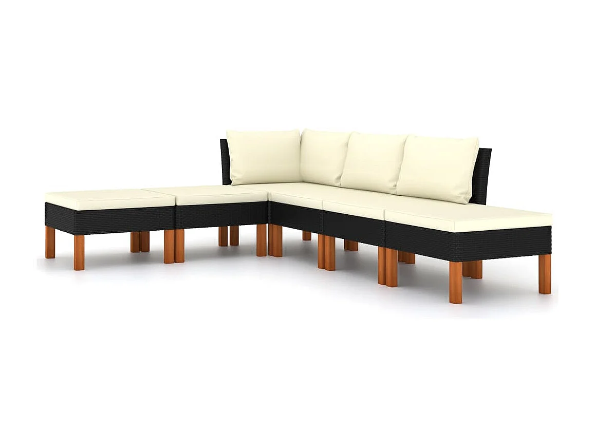 Salon de jardin 6 pcs avec coussins Résine tressée Noir BE61431