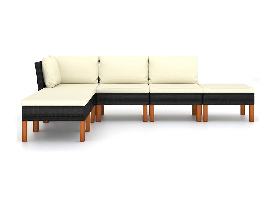 Salon de jardin 6 pcs avec coussins Résine tressée Noir BE61431